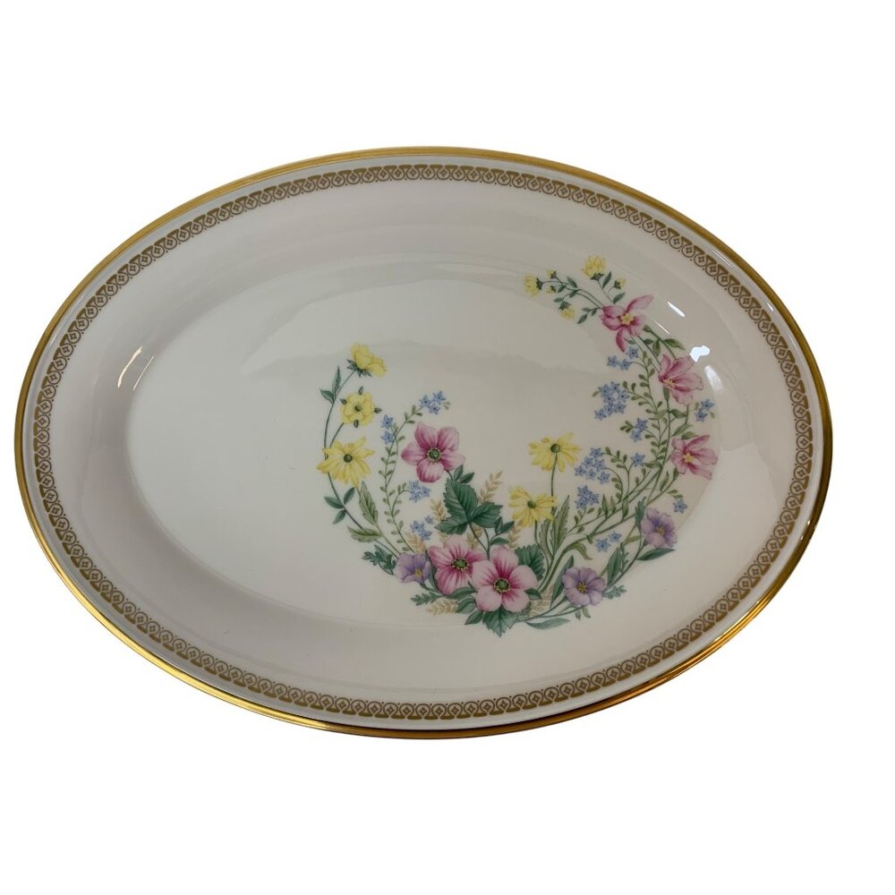 VTG 80s Lenox Flower Song Oval Platter 16" X 12" M Size Gold Rim Floral  L10091